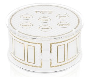 Picture of Lucite Leatherite Seder Plate Kaarah 3 Tier Woven Design Gold 15.5" x 8"